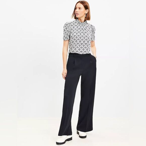 Loft Women's The Peyton Stretch Causal Work Trouser Navy Wide Leg Size 10P - Picture 1 of 6